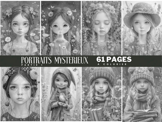 Portraits Mystérieux 1 - 61 Pages à Colorier - Vidalova