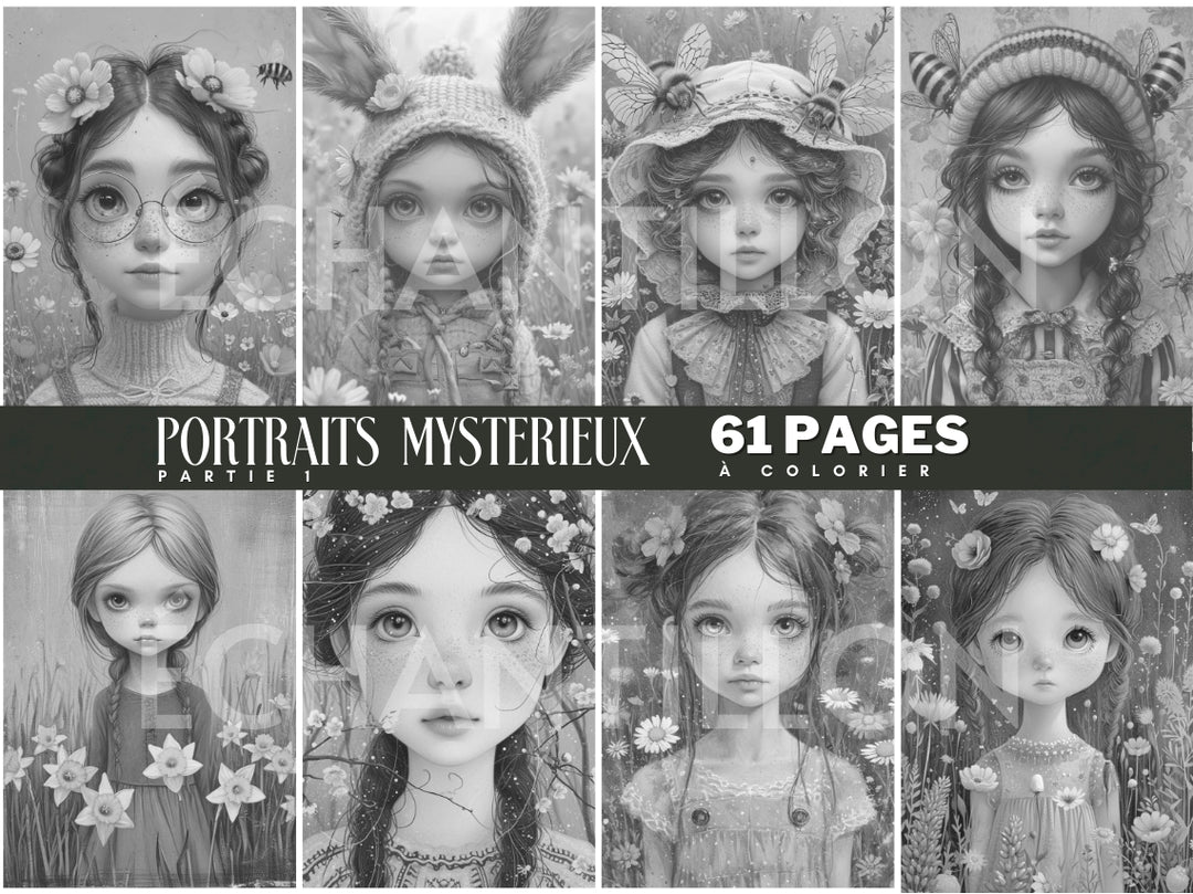 Portraits Mystérieux 1 - 61 Pages à Colorier - Vidalova